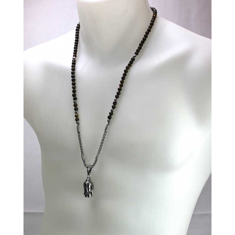 Pendentif Tête de Bouddha Acier Couleur Argent