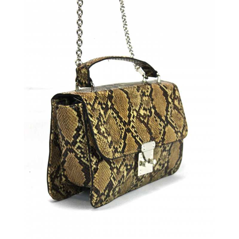 Sac Bandoulière Chaîne Marron Façon Python