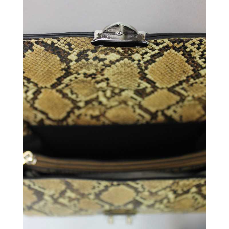 Sac Bandoulière Chaîne Marron Façon Python