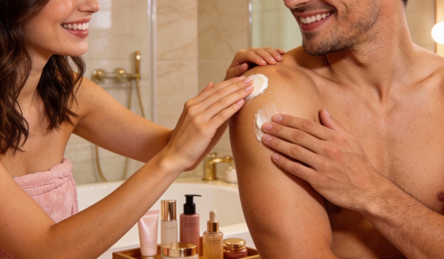 Couple rituel beauté Saint-Valentin moment intime partagé massage soin