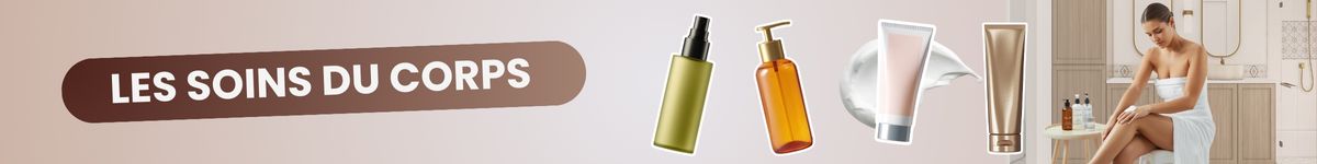 Femme appliquant des soins du corps : gel douche, lait hydratant, huile sèche et crème mains sur peau lisse et rayonnante